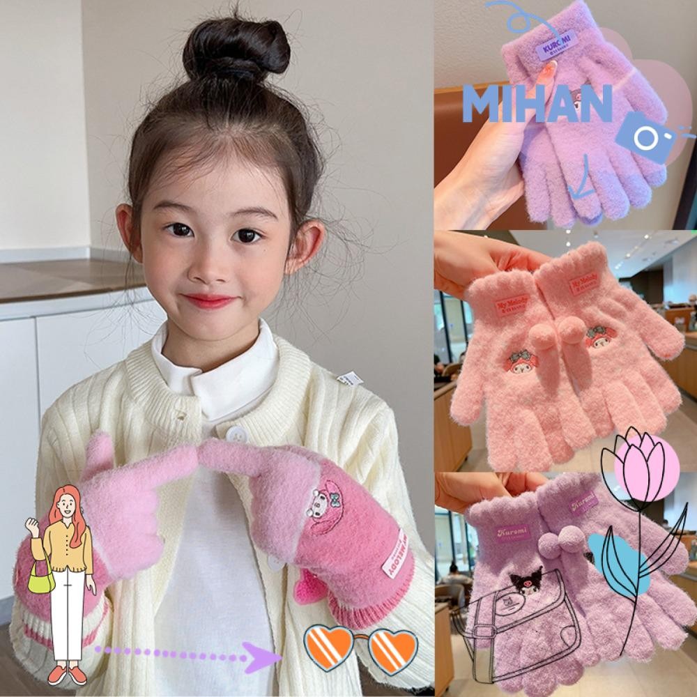 SANRIO เดือน ซานริโอ ถุงมือเด็ก, การ์ตูนมายเมโลดี้ถุงมือเต็มนิ้ว, แฟชั่น 5-12 ปีห้านิ้วนุ่มสบายถุงมือตุ๊กตาคุโรมิเด็กของขวัญ