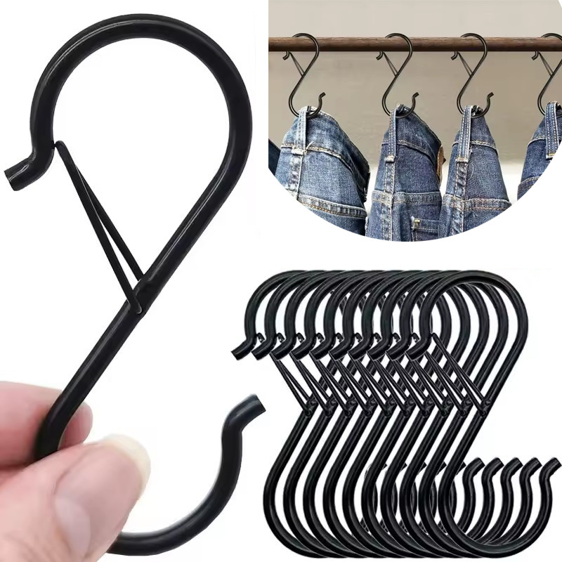 2/10pcs S ตะขอความปลอดภัยหัวเข็มขัดสวนแขวน Clasp ห้องครัวหม้อ Rack เสื้อผ้าผ้าเช็ดตัวตู้เสื้อผ้า Rod Heavy Duty โลหะ S รูปตะขอ