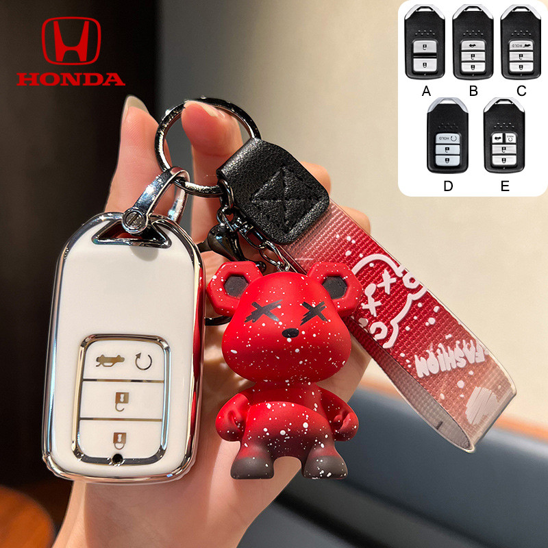 ฝาครอบกุญแจรถฮอนด้าเหมาะสําหรับ Honda civic G10/civic elx/civic ex/city TPU พวงกุญแจรถหมีพวงกุญแจ
