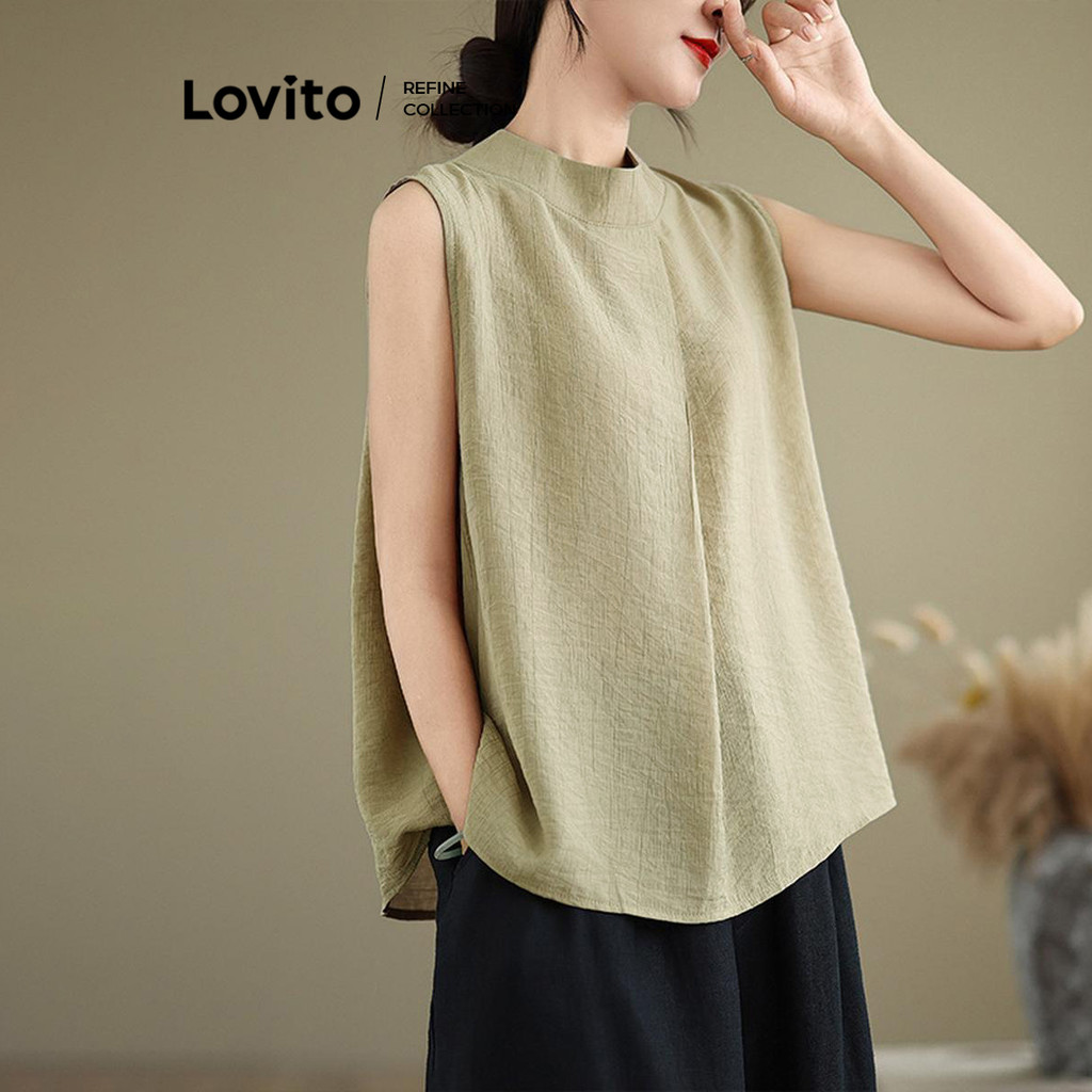 Lovito เสื้อแขนกุดผู้หญิง เบสิก สีพื้น สไตล์หรูหรา LNE77744