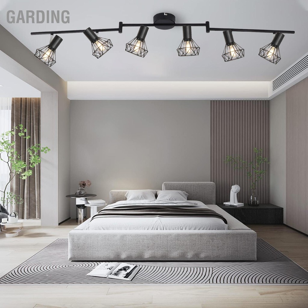 Garding E14 6 Light Track Lighting Kit Black Way Ceiling Rotatable Spot Fixture for Bedroom Kitchen 