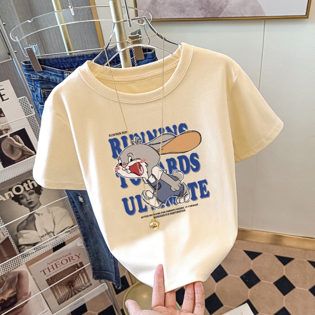 （พร้อมส่งจากกทม มาถึงใน 2วัน）ใหม่เสื้อยืดแขนสั้นผ้าฝ้ายบริสุทธิ์สำหรับผู้หญิงที่มีการออกแบบพิมพ์สาวร้อนสั้น