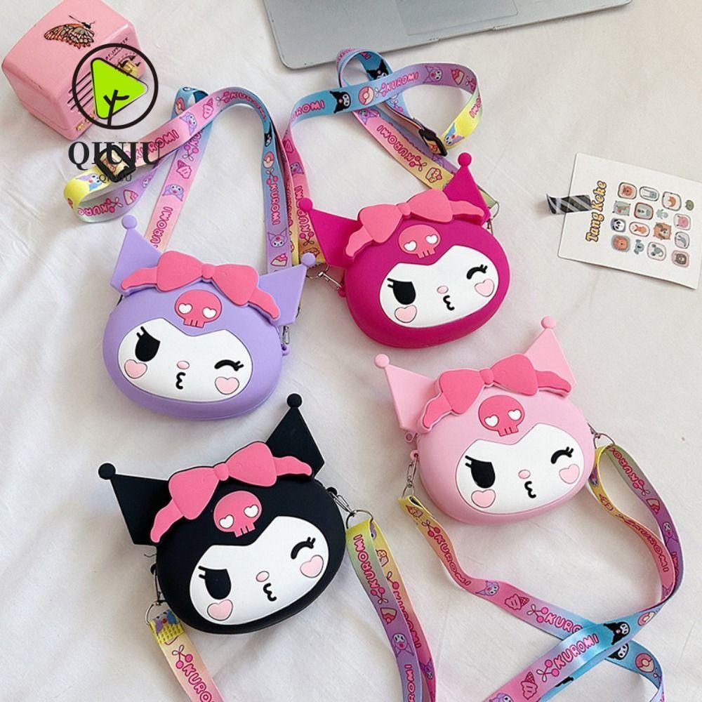 SANRIO ชิวจู น่ารัก กระเป๋าสะพายข้าง,กระเป๋าถือซิลิโคนกระเป๋าใส่เหรียญ,น่ารักการ์ตูนคุโรมิมินิกระเป๋าสตางค์น่ารัก ซานริโอ กระเป๋าสะพายสําหรับเด็กสา
