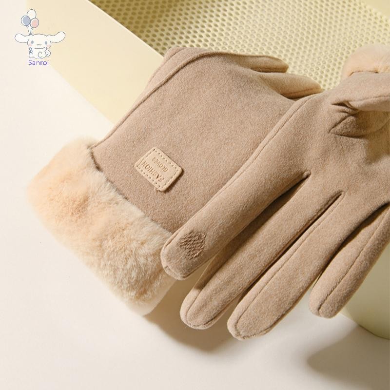 [San] ผู้หญิงฤดูหนาวหนา Plush ถุงมือแฟชั่น Warm Suede กลางแจ้ง Guantes Lady Touchscreen ถุงมือขับรถกีฬาขี่จักรยาน Mittens POP - รูปที่ 6