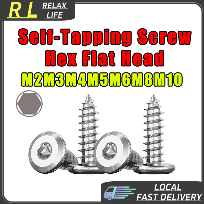 RL 304 Self Tapping Hex สกรูหัวแบนสแตนเลส Allen ซ็อกเก็ตหกเหลี่ยม Self-Tap สกรูกลม M2M3M4M5M6M8M10