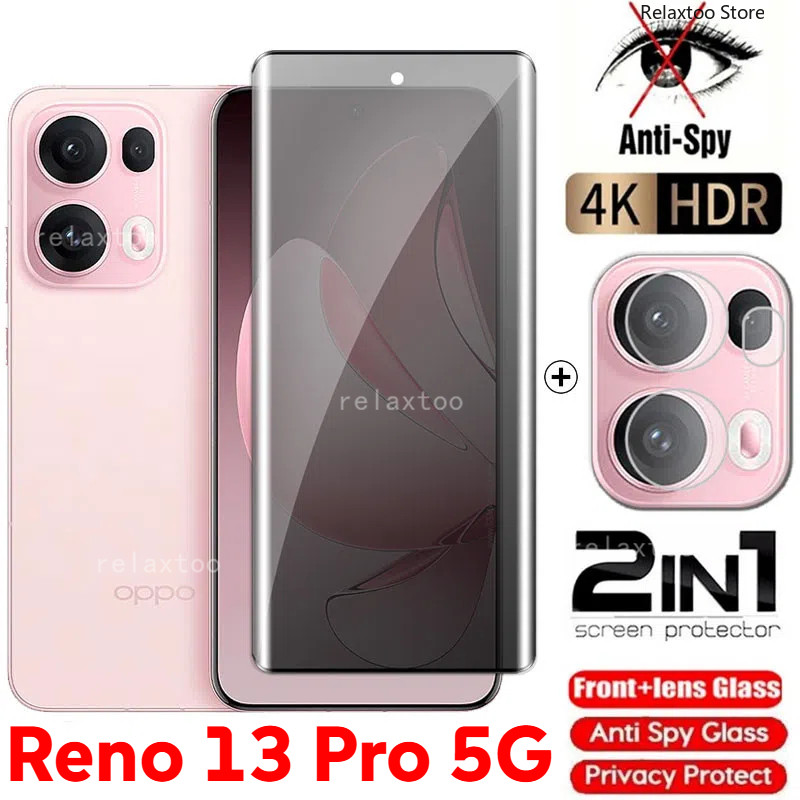 Oppo Reno13 Pro 5G 2IN1 ความเป็นส่วนตัวป้องกันหน้าจอฟิล์มแก้วสําหรับOPPO Reno13 Reno 13 Pro F 13Pro 13F Reno13Pro 5Gโค้งAnti Spyหน้าจอด้านหน้าปกป้องกระจกนิรภัยกล้องโทรศัพท์ฟิล์ม