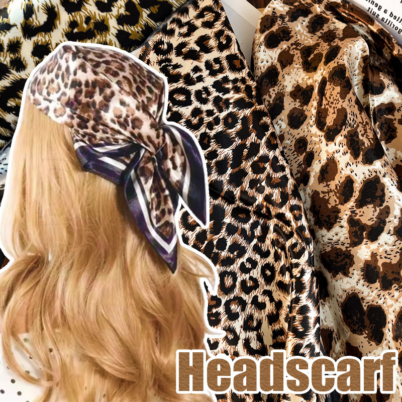 Y2k Spice Girls Leopard Headscarf - French Retro Elagant Silk Scarf - Dark Leopard Turban Headband -