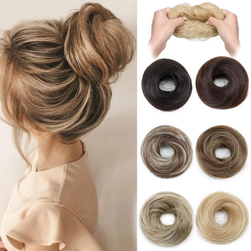 สังเคราะห์ยุ่ง Dount ผม Buns Updo Chignon ยืดหยุ่นผม Exension สําหรับผู้หญิงทุกวันขี้เกียจอุปกรณ์เสริมผม