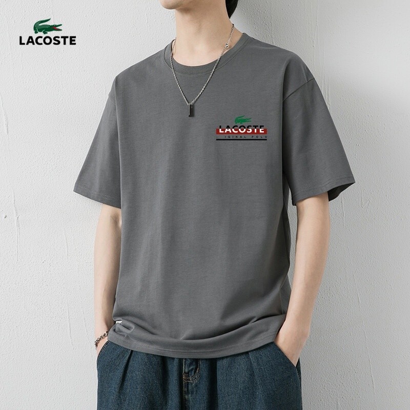 Lacoste200g ผ้าฝ้ายแขนสั้นฤดูร้อนสไตล์ใหม่เสื้อยืดใหม่ผู้ชายผู้หญิงเสื้อยืด 100 ผ้าฝ้ายแท้คุณภาพสูง 