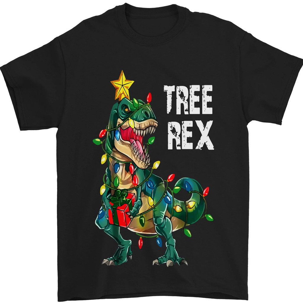 Tree Rex T-Rex ตลกไดโนเสาร์คริสต์มาสบุรุษเสื้อยืดผ้าฝ้าย 100%