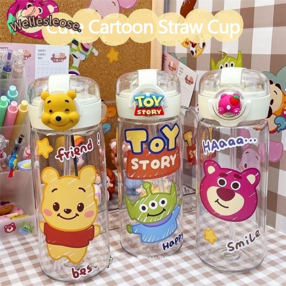 Welle ถ้วยฟาง, สติ๊กเกอร์ Sanrio ถ้วยน้ําพกพา, ขวดน้ํา DIY สะดวก 400 มล.