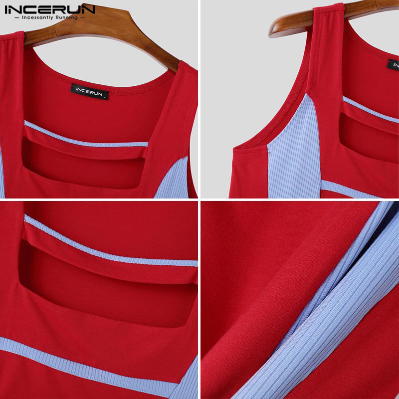 ไม่แน่นอน ผู้ชายวินเทจแฟชั่นกลวงเย็บปะติดปะต่อกันเสื้อกล้ามแขนกุด