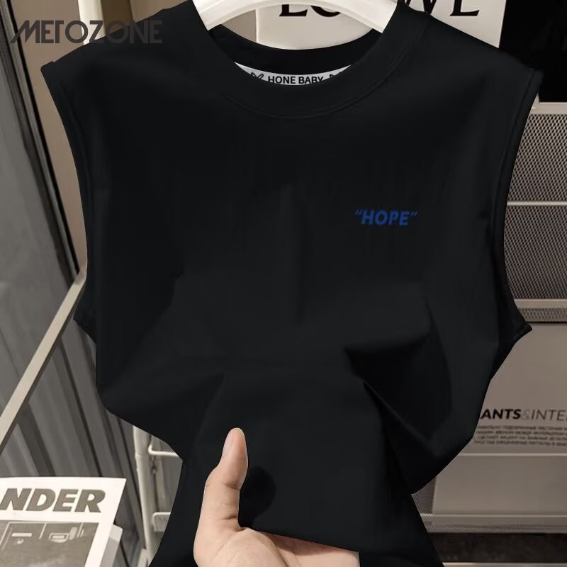 2025 เสื้อยืดแขนกุดคอกลมสําหรับผู้ชายฤดูร้อนพร้อมตัวอักษรความหวัง