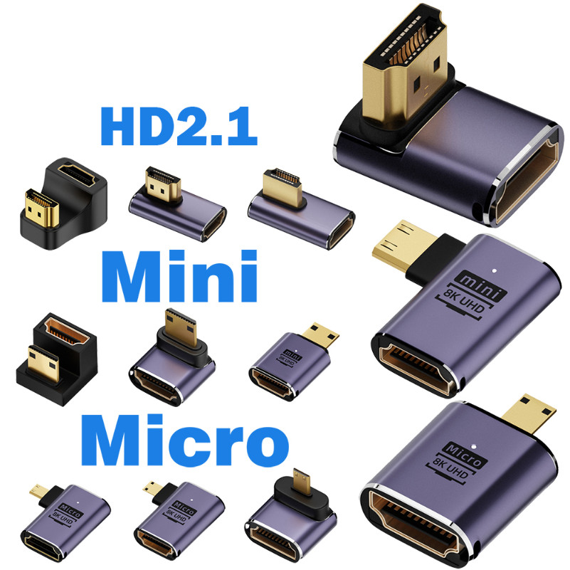 อะแดปเตอร์สายเคเบิลที่รองรับ HDMI mini micro HDMI เป็น HDMI 2.1 Converter 48Gpbs 8K60HZ 4K120HZ สําหรับ HDTV โปรเจคเตอร์ PS4 PS5 แล็ปท็อป PC