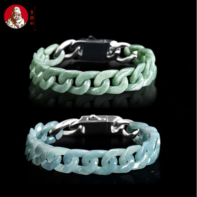 ธรรมชาติกสินค้าหยกถั่วสีเขียวสร้อยข้อมือโซ่คิวบา (3สี) หยกไทเทเนียมเหล็กสไตล์ฮิปฮอปผู้ชายเฉพาะผู้หญิงอินเทรนด์สร้อยข้