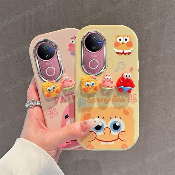 สําหรับ Vivo V50 V40 กรณี Vivo V40 Pro กรณี Vivo V50 Lite ซิลิคอนนุ่ม Matte พื้นผิวการ์ตูน 3D SpongeBob SquarePants Star เคสโทรศัพท์น่ารักการ์ตูนกันกระแทก