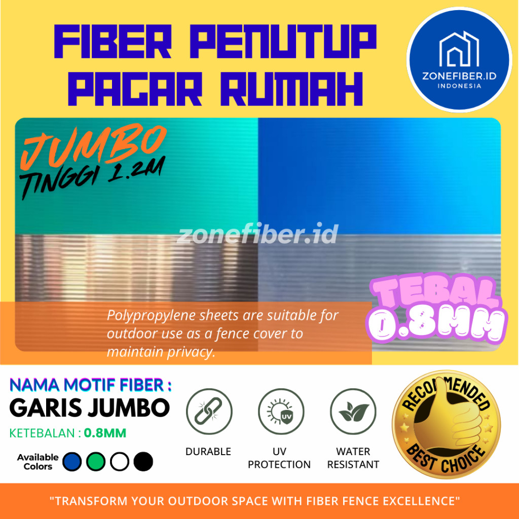 [zonefiber.id] ไฟเบอร์พลาสติกสําหรับผ้าคลุมรั้วบ้าน, สาย XTRA JUMBO, HEIGHT 120 ซม., THICKNESS 0.8 ม