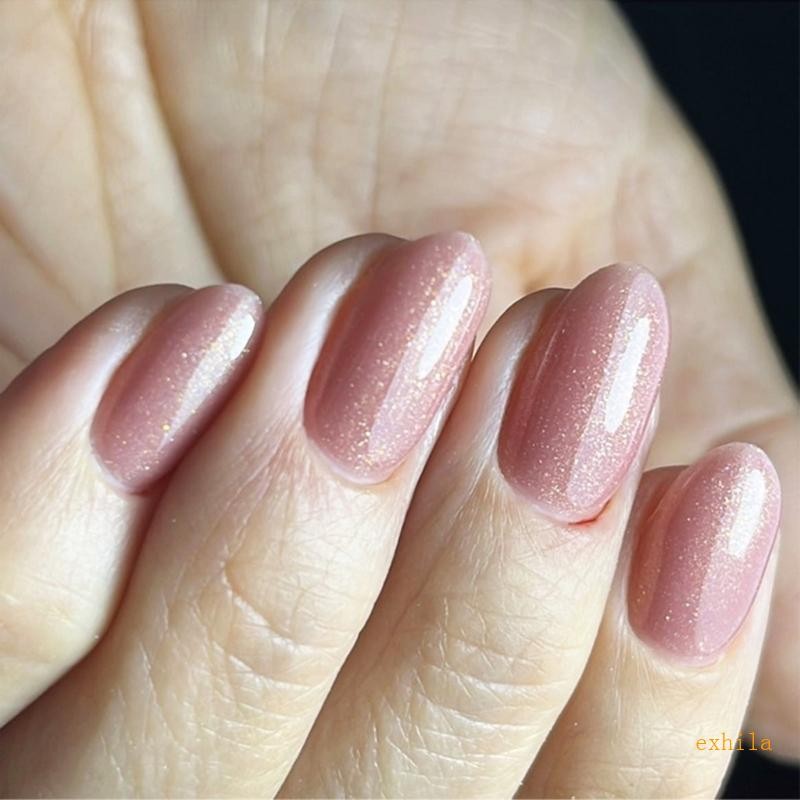 Exhila กดบนเล็บ French Tip Nail Almond Nail เคล็ดลับเล็บปลอมคลุมทั้งหมดเล็บปลอมพร้อมการออกแบบอะคริลิ