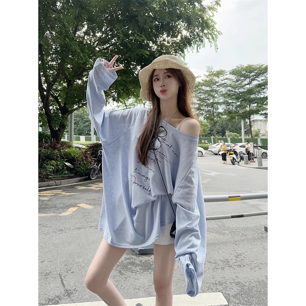 ส่งไวจากไทย TAYCEN M-2XL เสื้อกันแดด ผู้หญิง เกาหลี แขนยาว ลายพิมพ์ เสื้อ oversize เสื้อสาวอวบ โอเวอร์ไซส์