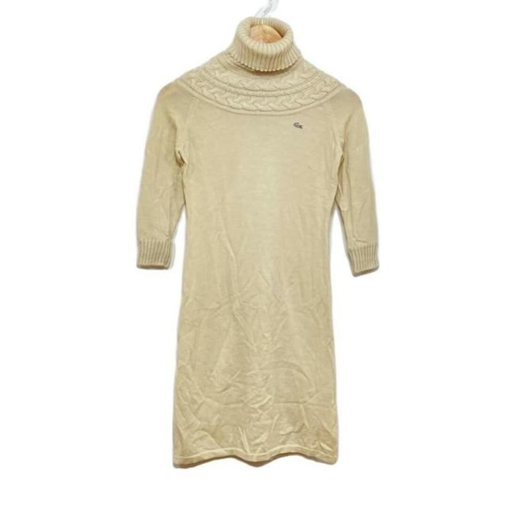 LACOSTE Dress สีเหลือง Size 3 เสื้อคอเต่ายาวถึงเข่าผู้หญิงแขนยาวส่งตรงจากญี่ปุ่น มือสอง
