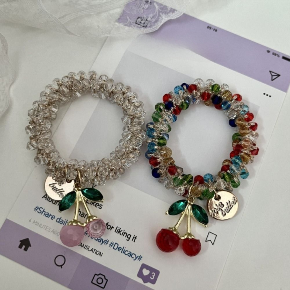 Youmoot เชอร์รี่สร้อยข้อมือ, เชอร์รี่ พลอยเทียม คริสตัลเชือกผม, เก๋หรูหราสองวัตถุประสงค์เสน่ห์ผู้ถือผมหางม้าอุปกรณ์ผม - รูปที่ 7