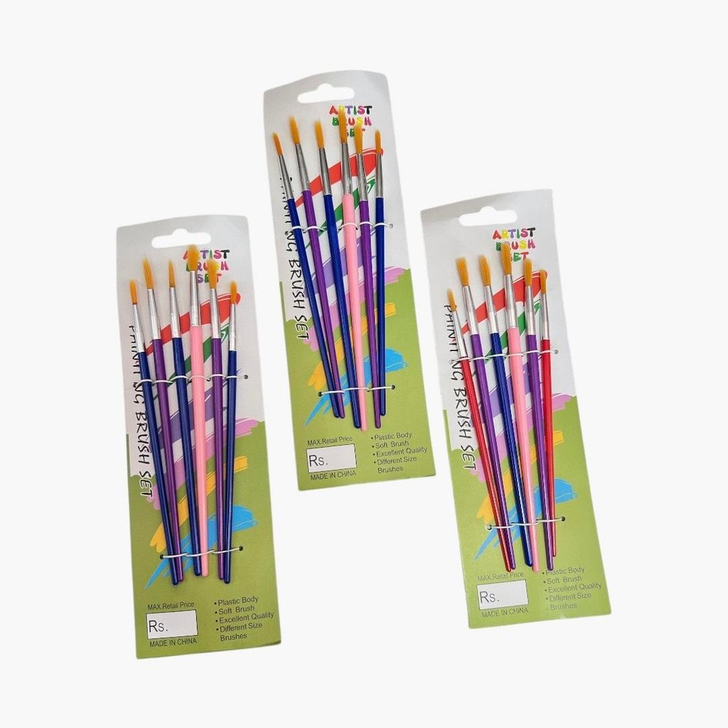 (ยกแพ็ค 12 ชุด) ชุดพู่กัน ระบายสีน้ำ 1 ชุด 6 อัน คละเบอร์ - รูปที่ 3
