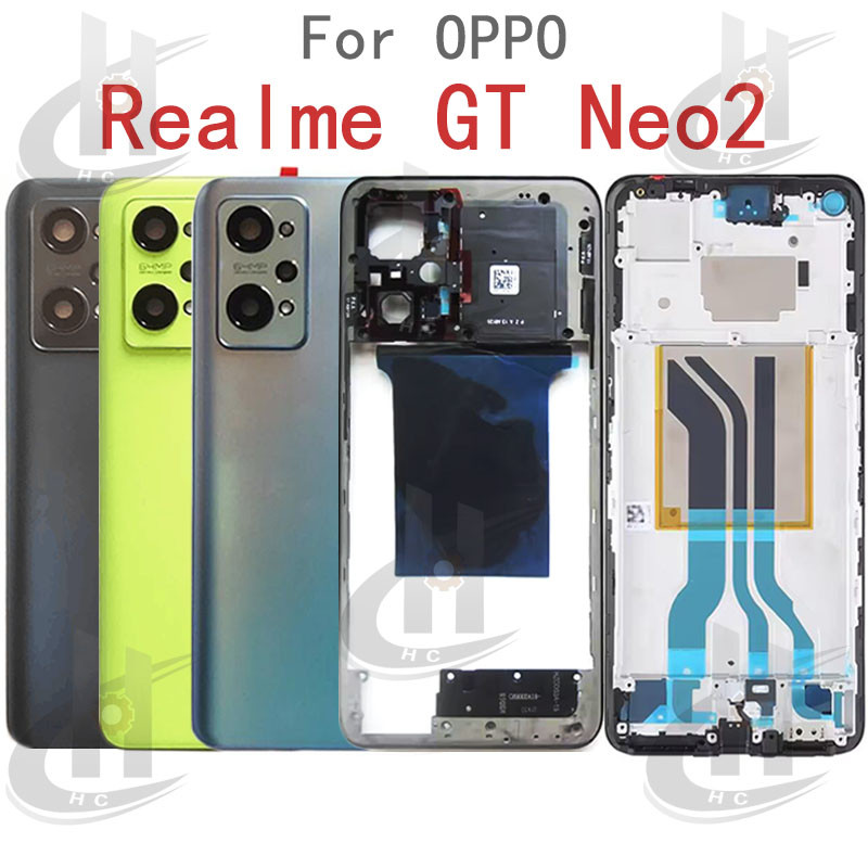 สําหรับ OPPO Realme GT Neo2 Neo 2 RMX3370 แบตเตอรี่ฝาหลังกรอบกลาง + ปุ่ม + กรอบด้านหน้า LCD + เลนส์กล้อง