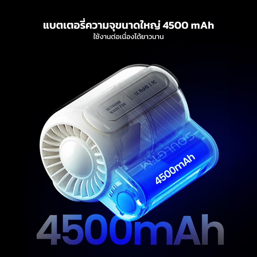 พัดลมหนีบเอวพกพา 4500mAh แรงลมเย็น ปรับได้ ชาร์จได้ รูปที่ 4