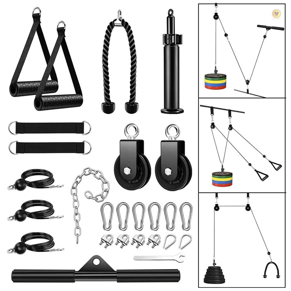 27 ชิ้นฟิตเนสรอกระบบยิม LAT Pulldown สิ่งที่แนบมา Squat Rack Dual สายเครื่อง Biceps Curl, ด้านหลัง, 