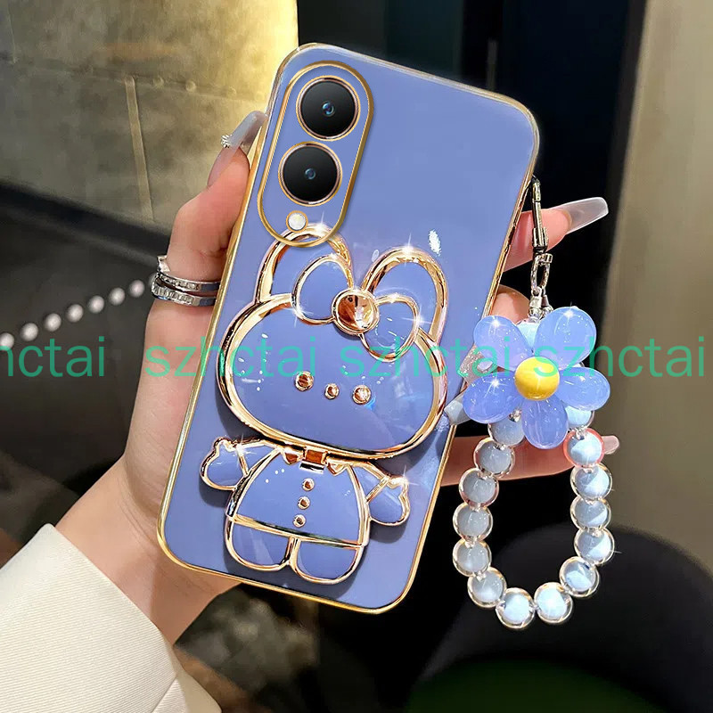 ปลอก Vivo Y28 4G Y18 Y03 Y17S Y16 Y15S Y01 Y22 Y22S Y02A Y02T เคสโทรศัพท์ TPU 3D กระต่ายเครื่องสําอางกระจกแต่งหน้าขาตั้ง Ultra Thin Electroplated Soft Case Shock Protection Case ราคา ถูกที่สุด ดีลบีเคเค แกลเลอรีภาพที่ 5