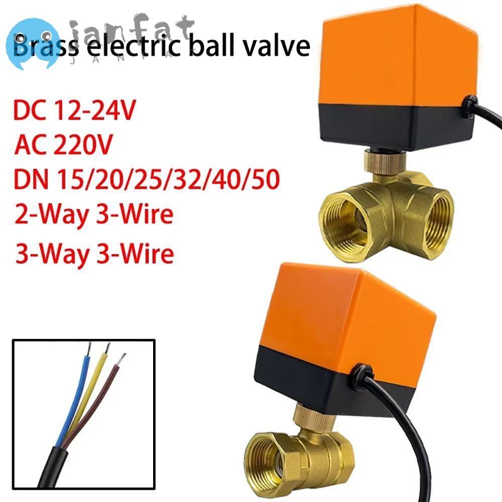 JANFAT 1 ชิ้นไฟฟ้าบอลวาล์ว, DN15/DN20/DN25 สามสายสองควบคุมโซลินอยด์วาล์ว, ทนทาน 220V AC 12V DC 1/2" 3/4" 1" 2-Way ทองเหลืองวาล์ว Actuator