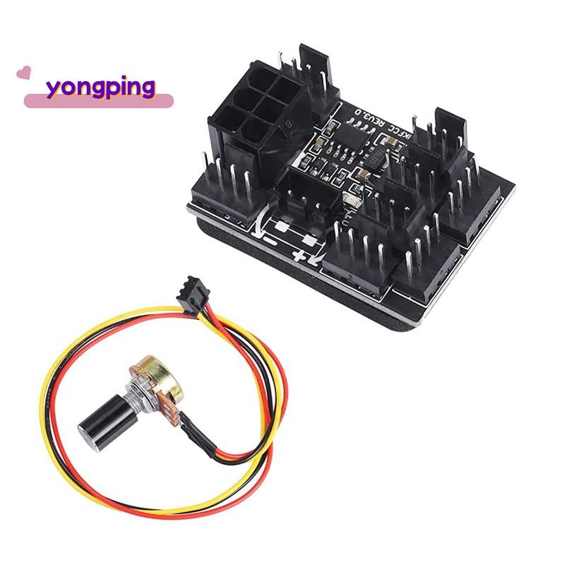 3 Pin 4 Pin Fan Adapter PWM PC Chassis พัดลมระบายความร้อน Hub Governor 8 Way Splitter 12V Speed Controller พร้อม 6Pin Power Port