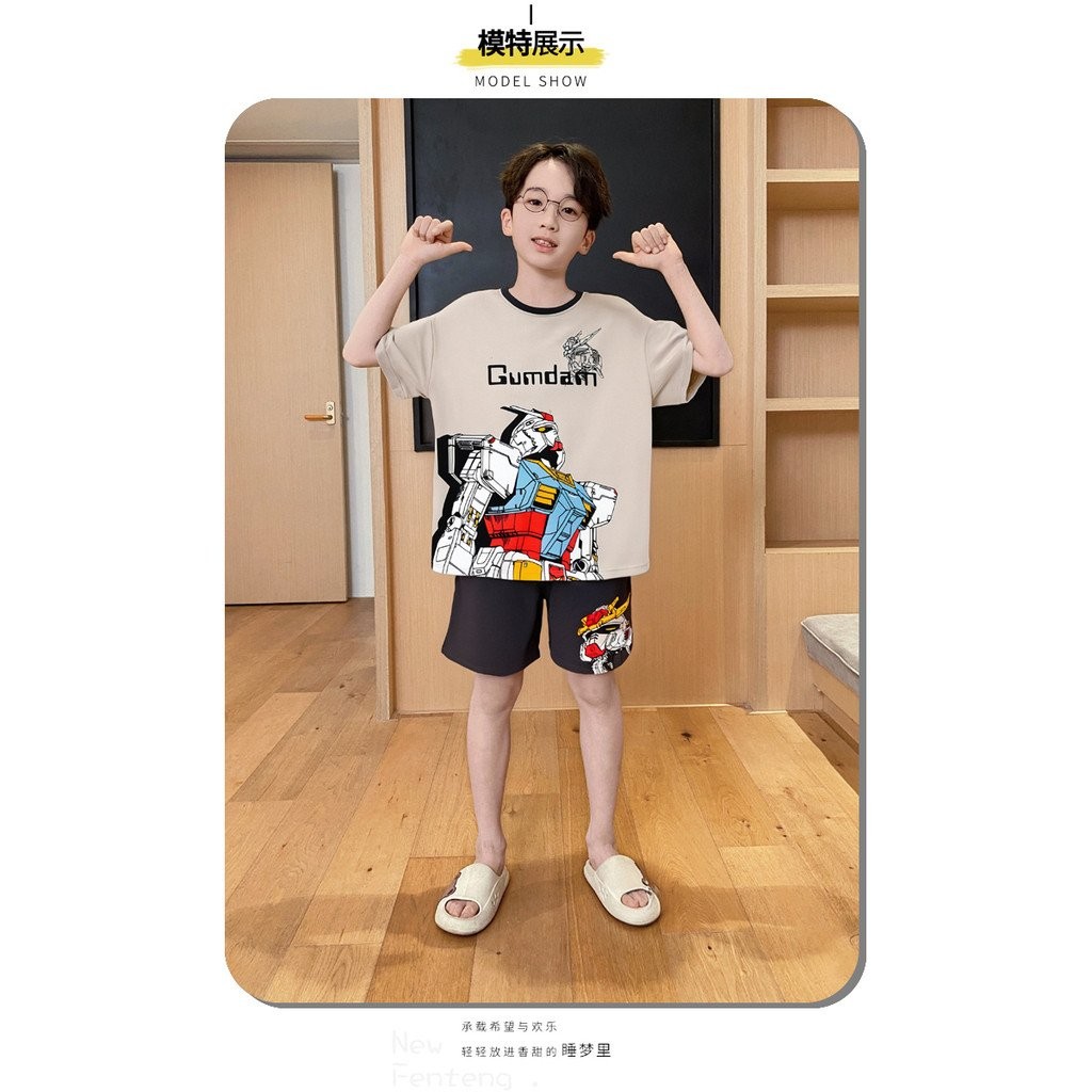 ชุดนอนเด็กชาย ชุดนอนเด็ก ชุดนอนฤดูร้อนแบบบาง ฤดูร้อนสำหรับเด็กชายใหญ่ ชุดนอนฤดูร้อนสำหรับนักเรียนชาย การ์ตูน - รูปที่ 5