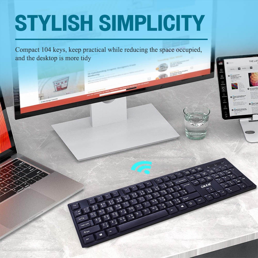 พิมพ์ง่าย 🚀 OKER K-290 Keyboard WIRELESS CONVENIENCE COMPACT DESIGN คีย์บอร์ดไร้สาย 104 คีย์ ดีไซน์เ