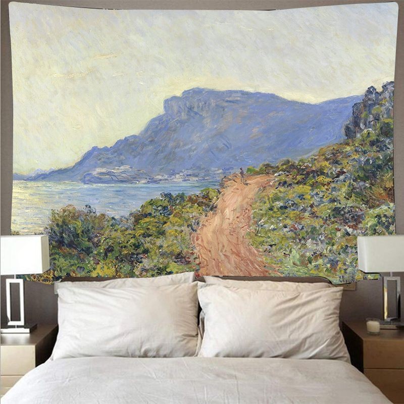 ผ้าม่านภาพวาดสีน้ำมัน Monet ศิลปะผนัง Ins ผ้าพื้นหลัง ผ้าม่านเรือ การปรับปรุงห้อง ผ้าแขวนศิลปะ ผ้าพิเศษสำหรับบ้าน