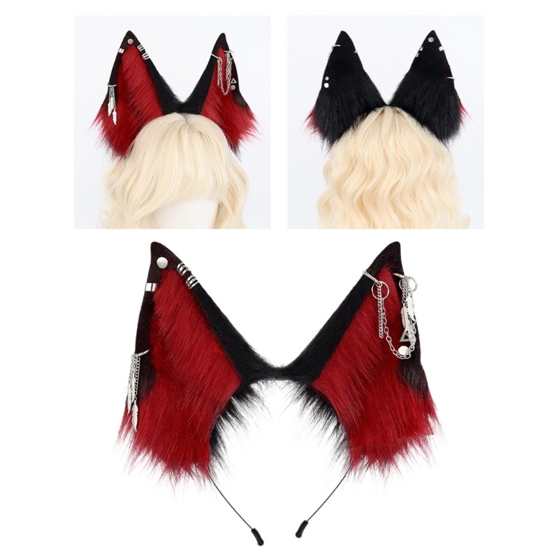 Whi Anime Wolf Ears Hairband ชาติพันธุ์ Hairhoops สําหรับ Roleplay Party และ Theme Event Wear