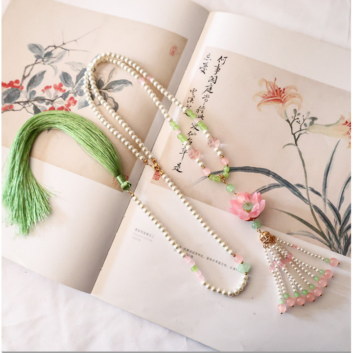 สร้อยคอยาวดอกไม้แก้วโบราณ Yingluo แบบนุ่มสไตล์จีน
