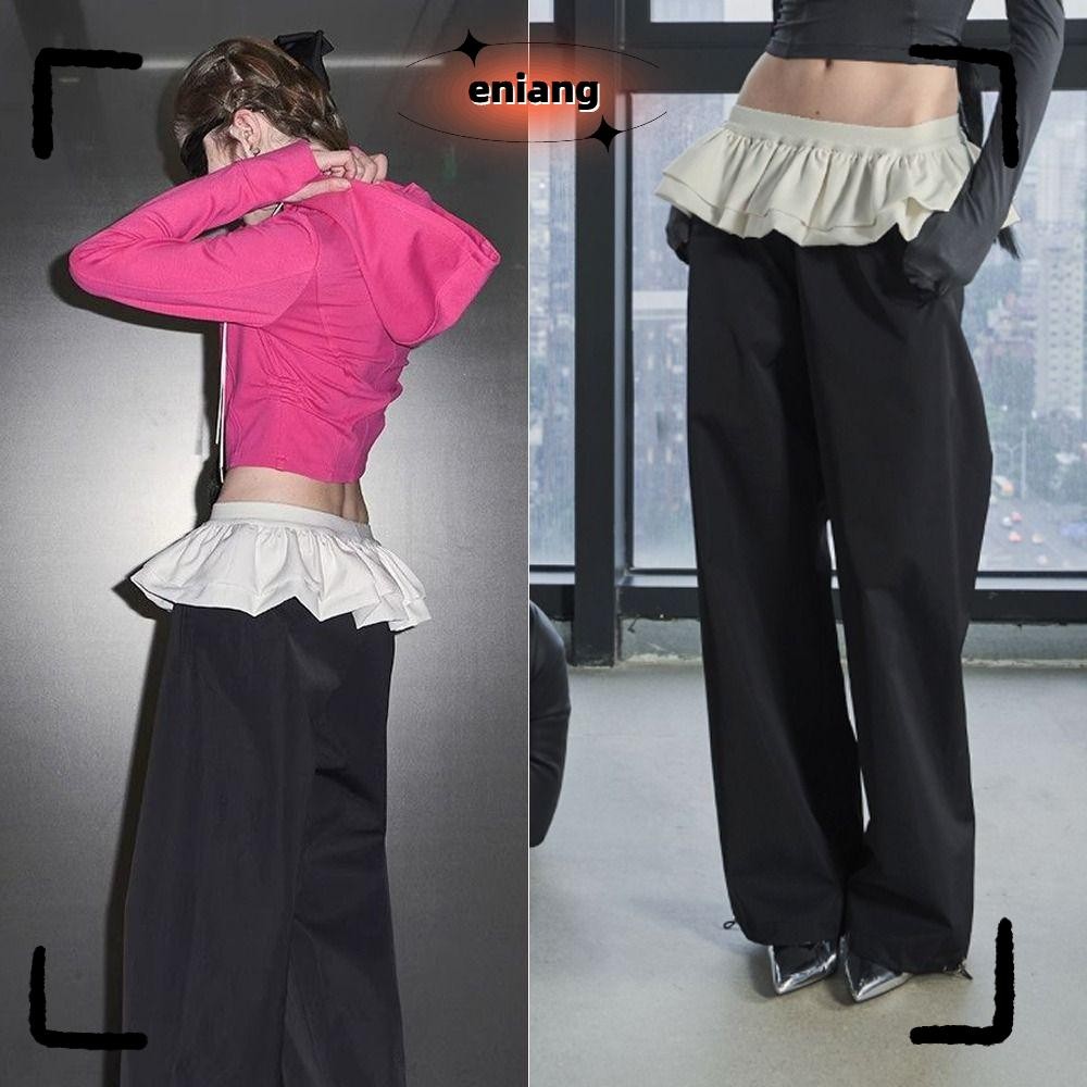 ENIANG815 กระโปรงมินิ, Harajuku Y2K Streetwear Ruffled กระโปรงจีบ, Multilayer สีขาวสี Sweet Ruched กระโปรงกางเกงยีนส์ตกแต่ง
