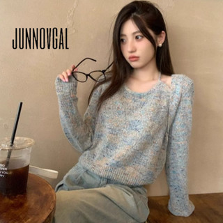 JUNNOVGAL ผู้หญิงปลอมสองชิ้นเสื้อกันหนาวสไตล์ฤดูหนาวแขนยาวหล…