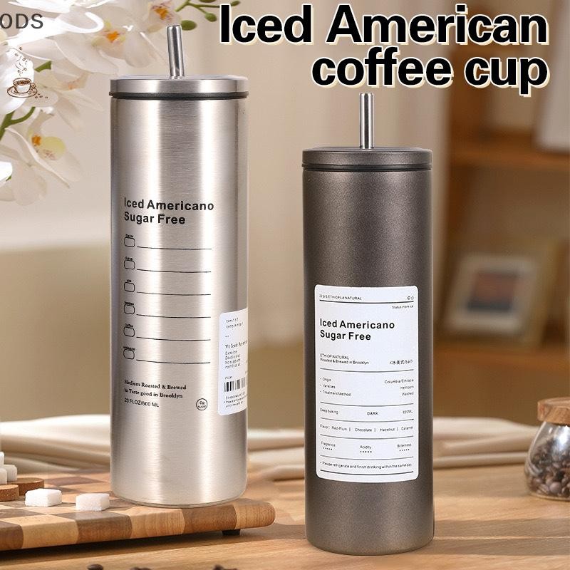 Ods 600ml แก้วถ้วยกาแฟพร้อมฝาปิดถ้วยเอสเปรสโซความงามเย็นสแตนเลส Pretty Coffeeware Drinkware เครื่องดื่มรายการฟางบาร์ OD