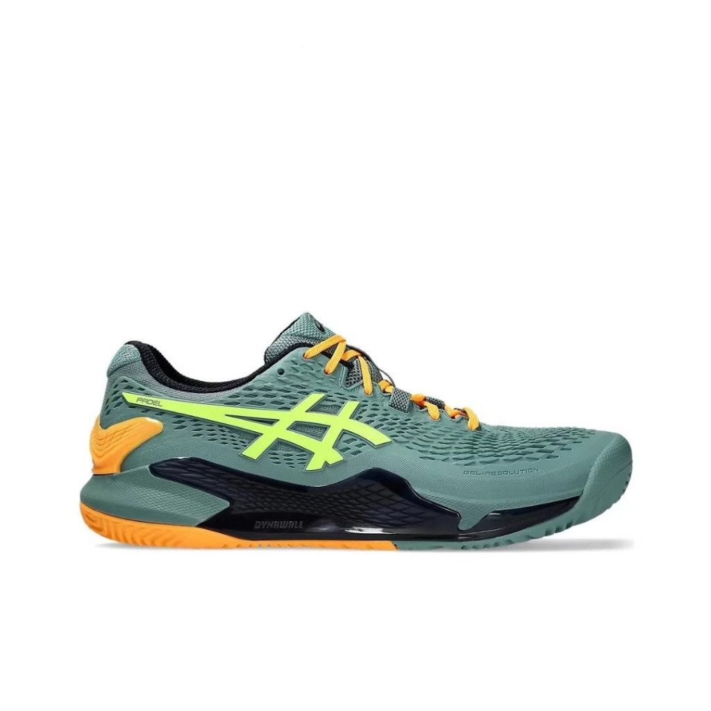 รองเท้าเทนนิส Asics GEL-Resolution 9 padel สำหรับผู้ชายและผู้หญิงสีเขียวส้ม