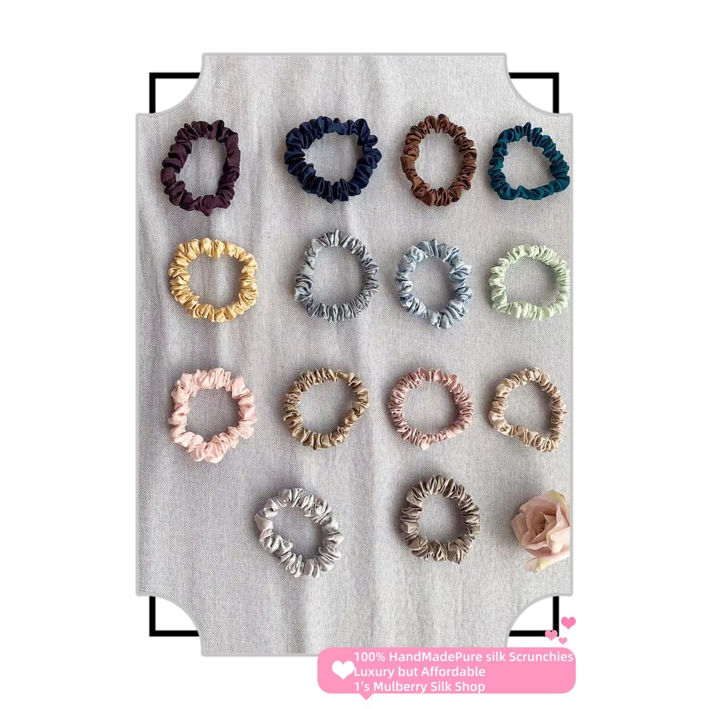 100% MIDI Silk Scrunchie 22 Momme ผู้หญิงผม Tie Silk Scrunchies 16 สีสีใหม่สีดํา