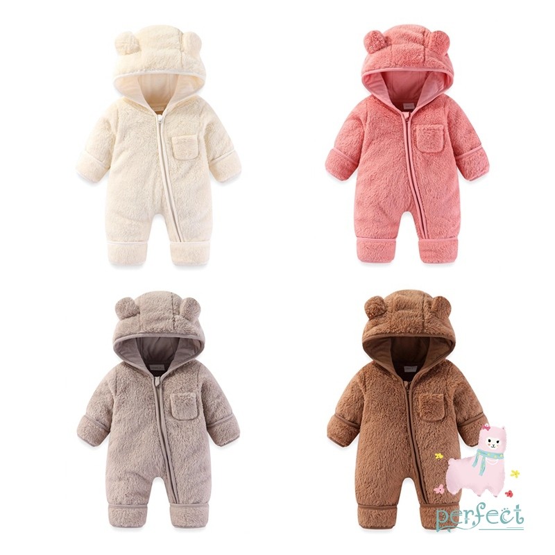 เด็กฤดูหนาวสไตล์หมีซิปสีทึบhooded Jumpsuit Romper Romperเสื้อผ้าเด็ก