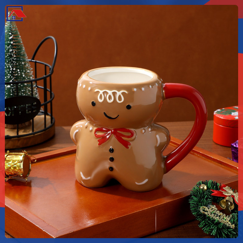 📦 Christmas Decor แก้วน้ำเซรามิกขนมปังขิง ถ้วยน้ำชาแก้วนมพอร์ซเลนกาแฟ ลายน่ารัก สำหรับอาหารเช้า คุณพ่อ