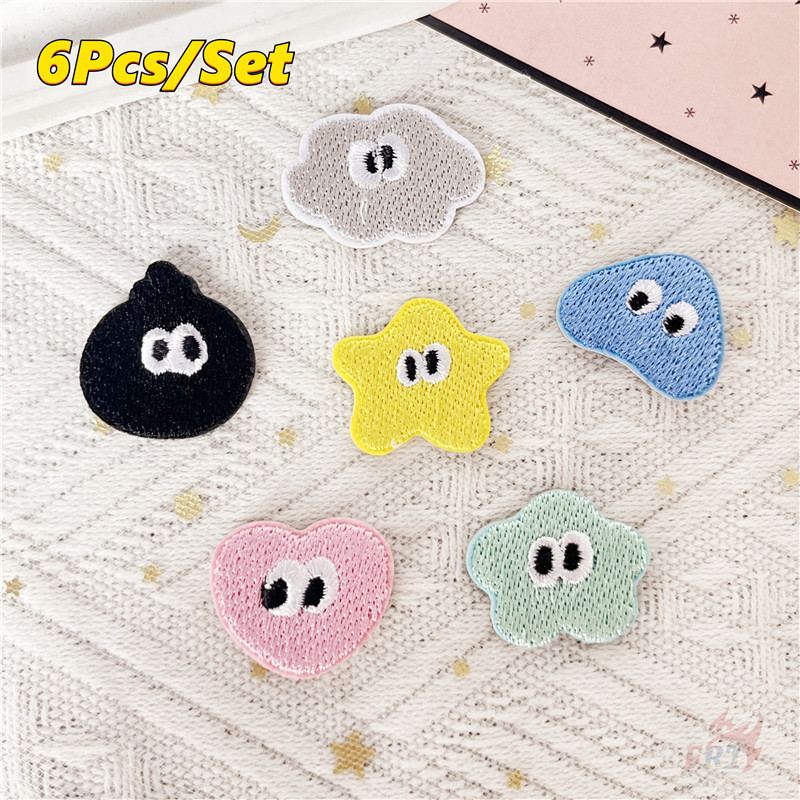 Dopamine Color Little Star / Heart / Cloud / Onigiri แผ่นแปะสติ๊กเกอร์มีกาวในตัว 6 ชิ้น/เซ็ตเย็บปักถักร้อย DIY เหล็กบนเย็บเสื้อผ้ากระเป๋าอุปกรณ์เสริมตกแต่งป้ายแพทช์
