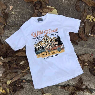 (พร้อมส่ง)เสื้อยืด WILD FOREST งานสกรีน (มี 5 สี ดำ ขาว ครีม แดง กรม)- ผ้าคอตตอน