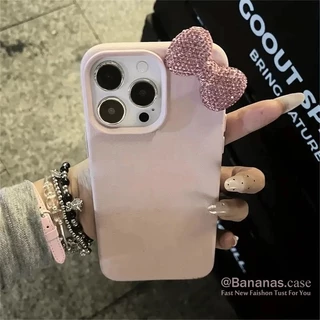 IPhone 17 16 15 14 13 12 11 Pro Max X Xr Xs Max 7 8 PLUS เคสโทรศัพท์ ins เพชรประกายโบว์สีชมพูหนังนิ่มฝาหลัง