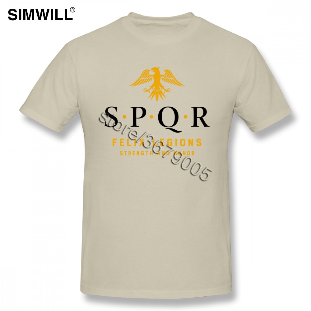 ยี่ห้อ Tees ผู้ชายผ้าฝ้ายแท้ SPQR Roman Empire Army เสื้อยืดแขนสั้น O คอ Byzantine Eagle สัญลักษณ์ธง