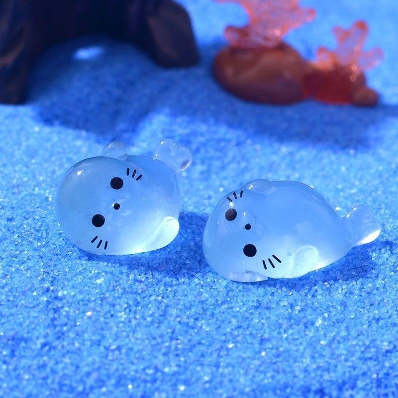 8/12/24/48pcs Kawaii Luminous Mini Seal Pup เรซิ่นเรืองแสงในเวลากลางคืน Marine สัตว์ Figurines เครื่องประดับ Fairy Garden DIY อุปกรณ์เสริม [คลังสินค้าพร้อม]