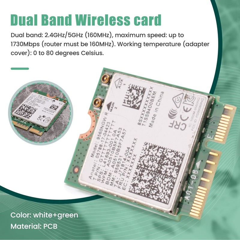 1730Mbps สําหรับ Dual Band ไร้สาย AC 9560 ชุดเดสก์ท็อปบลูทูธ 5.0 802.11Ac M.2 CNVI 9560NGW Wifi การ์